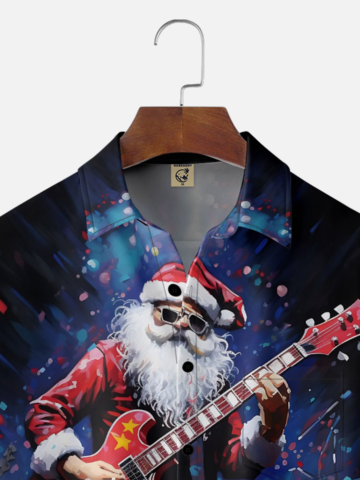 Moisture Wicking Merry Christmas Rock Guitar Santa Chest Pocket Hawaiian Shirt
