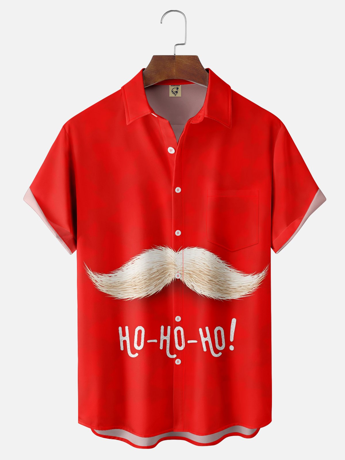 Moisture-wicking Christmas Santa Claus HOHOHO Chest Pocket Casual Shirt