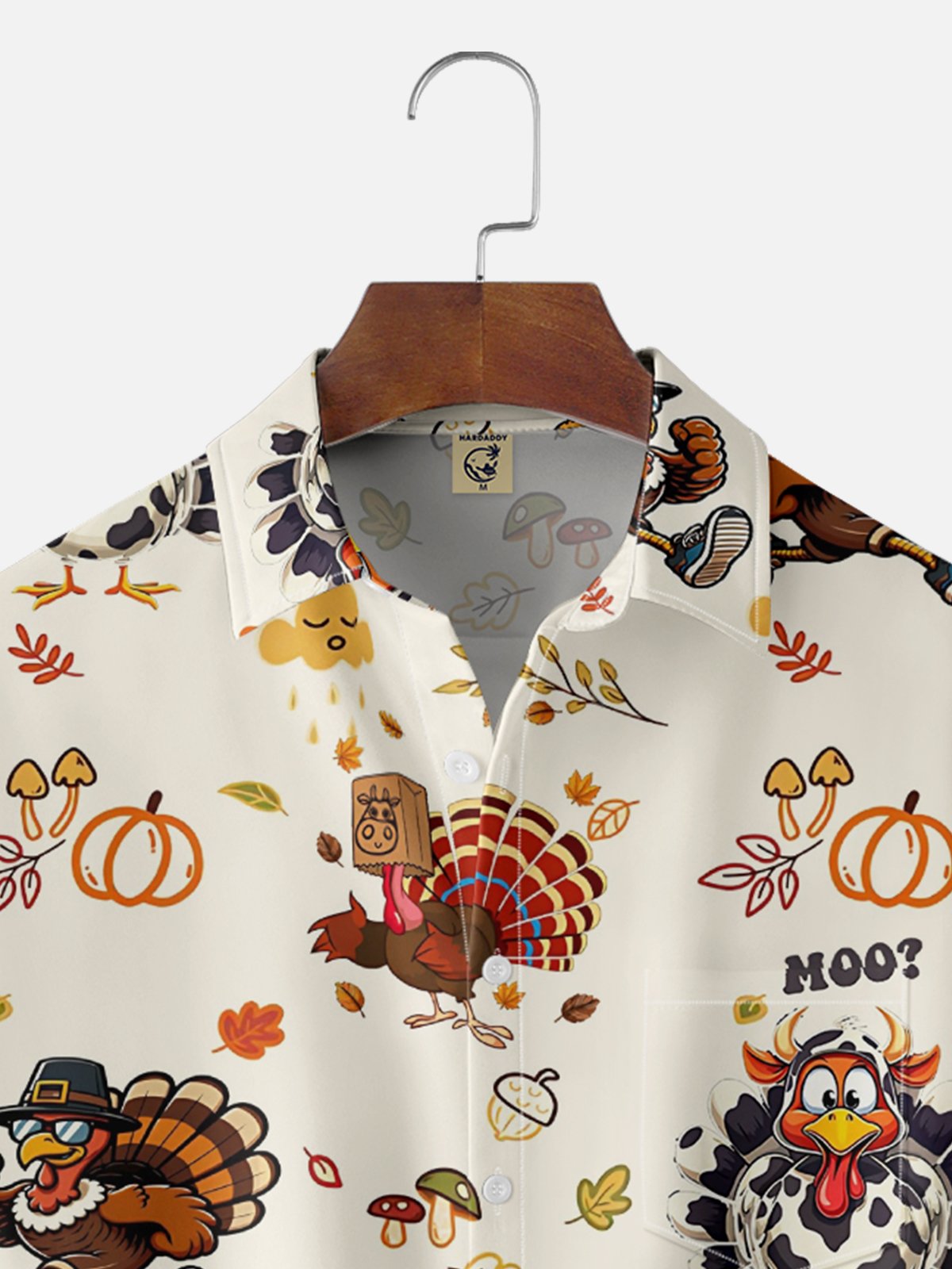 Moisture Wicking Thanksgiving Funny Turkey Chest Pocket Hawaiian Shirt