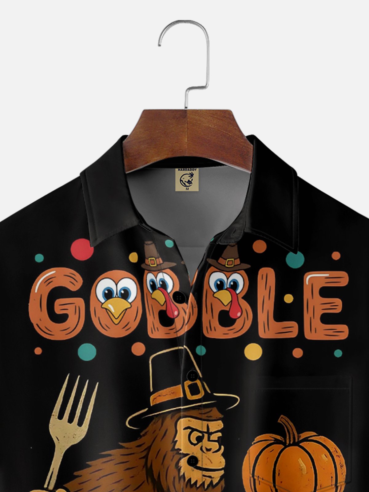 Moisture Wicking Thanksgiving Funny Bigfoot Turkey Chest Pocket Hawaiian Shirt