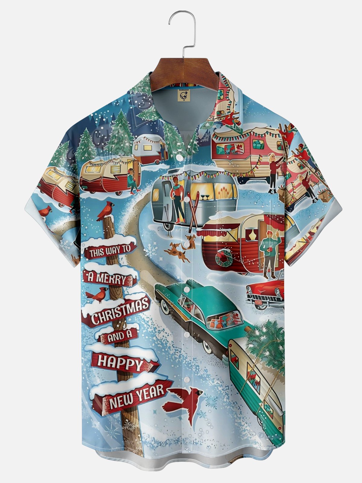 Moisture Wicking Merry Christmas Camping Party Chest Pocket Hawaiian Shirt