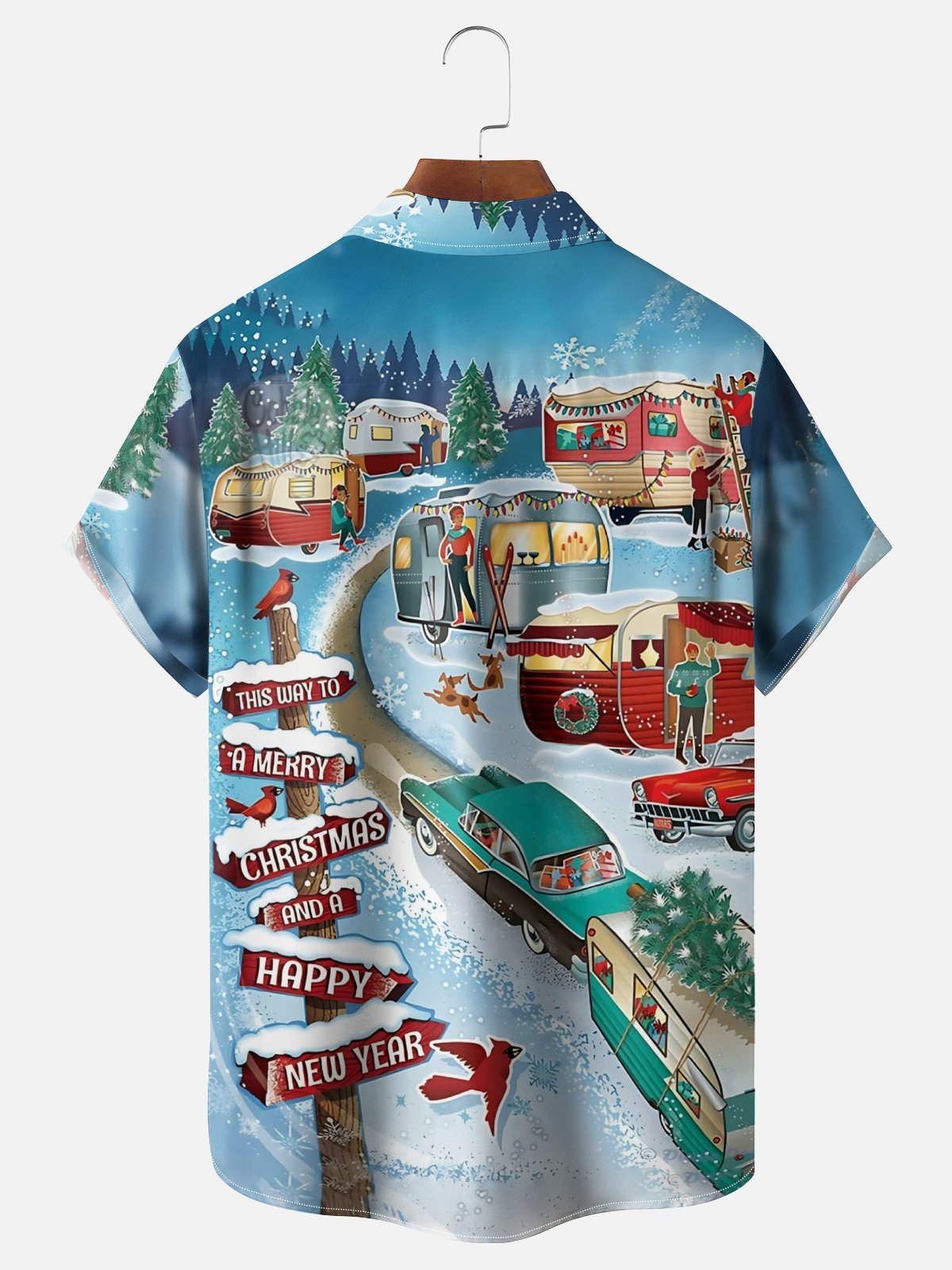 Moisture Wicking Merry Christmas Camping Party Chest Pocket Hawaiian Shirt