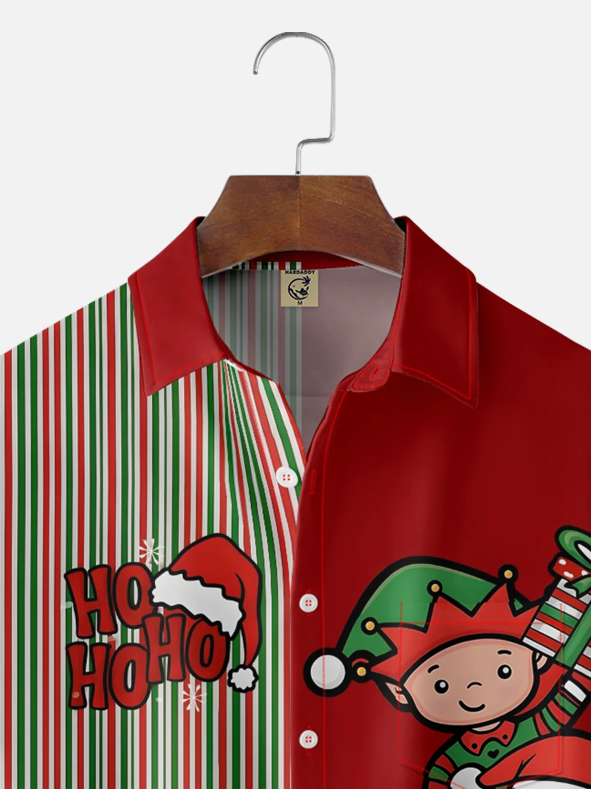 Moisture-wicking Christmas Santa Claus Elf Reindeer HOHOHO Chest Pocket Holiday Shirt