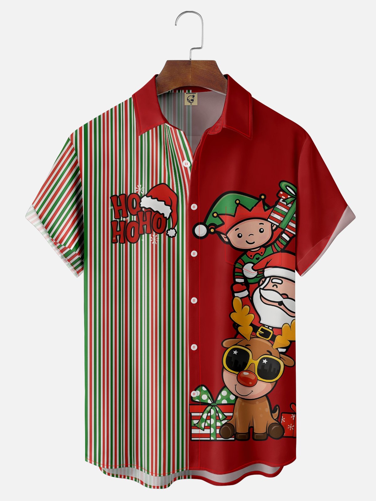 Moisture-wicking Christmas Santa Claus Elf Reindeer HOHOHO Chest Pocket Holiday Shirt