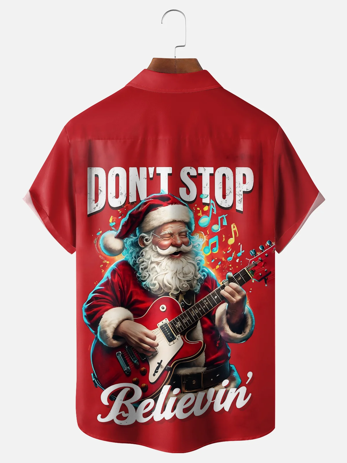 Moisture-wicking Christmas Santa Claus Rock Music Chest Pocket Casual Shirt