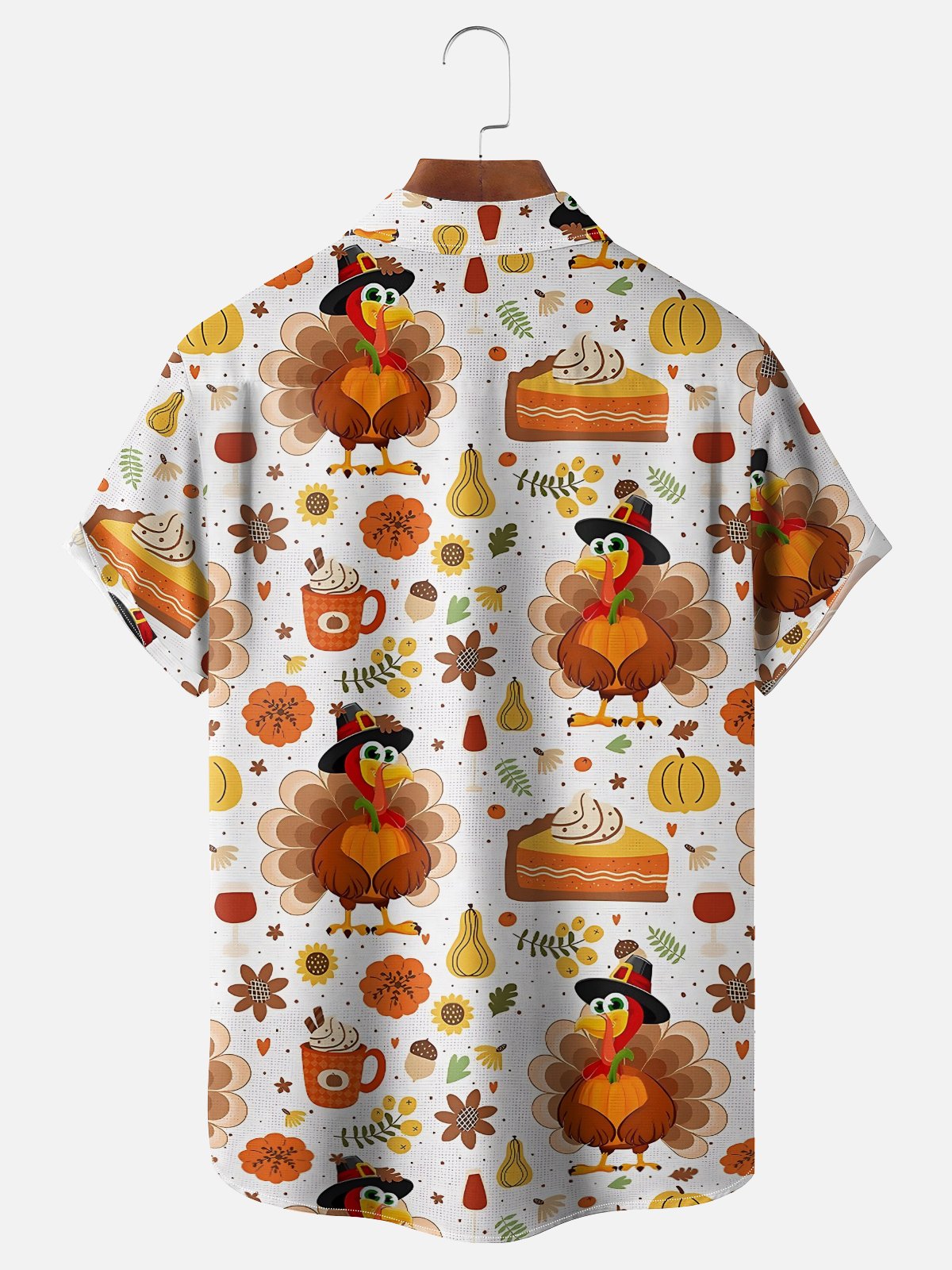 Moisture-Wicking Thanksgiving Turkey Pumpkin Cake Chest Pocket Hawaiian Shirt