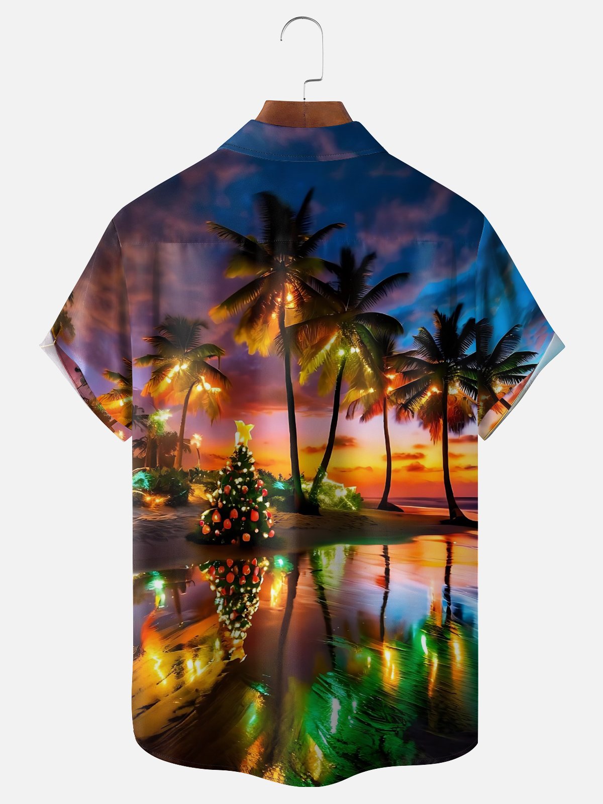 Moisture-wicking Christmas Palm Tree Chest Pocket Hawaiian Shirt