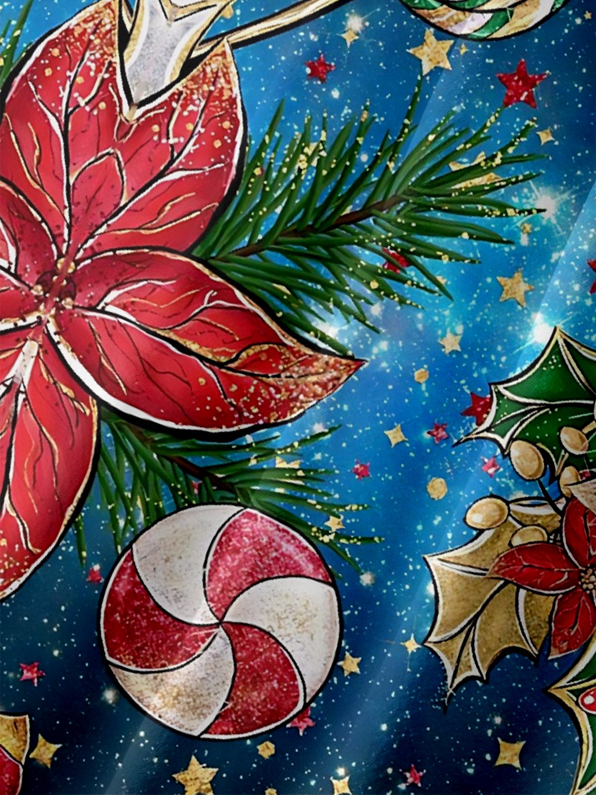 Moisture Wicking Merry Christmas Floral Candy Cane Lollipop Chest Pocket Hawaiian Shirt