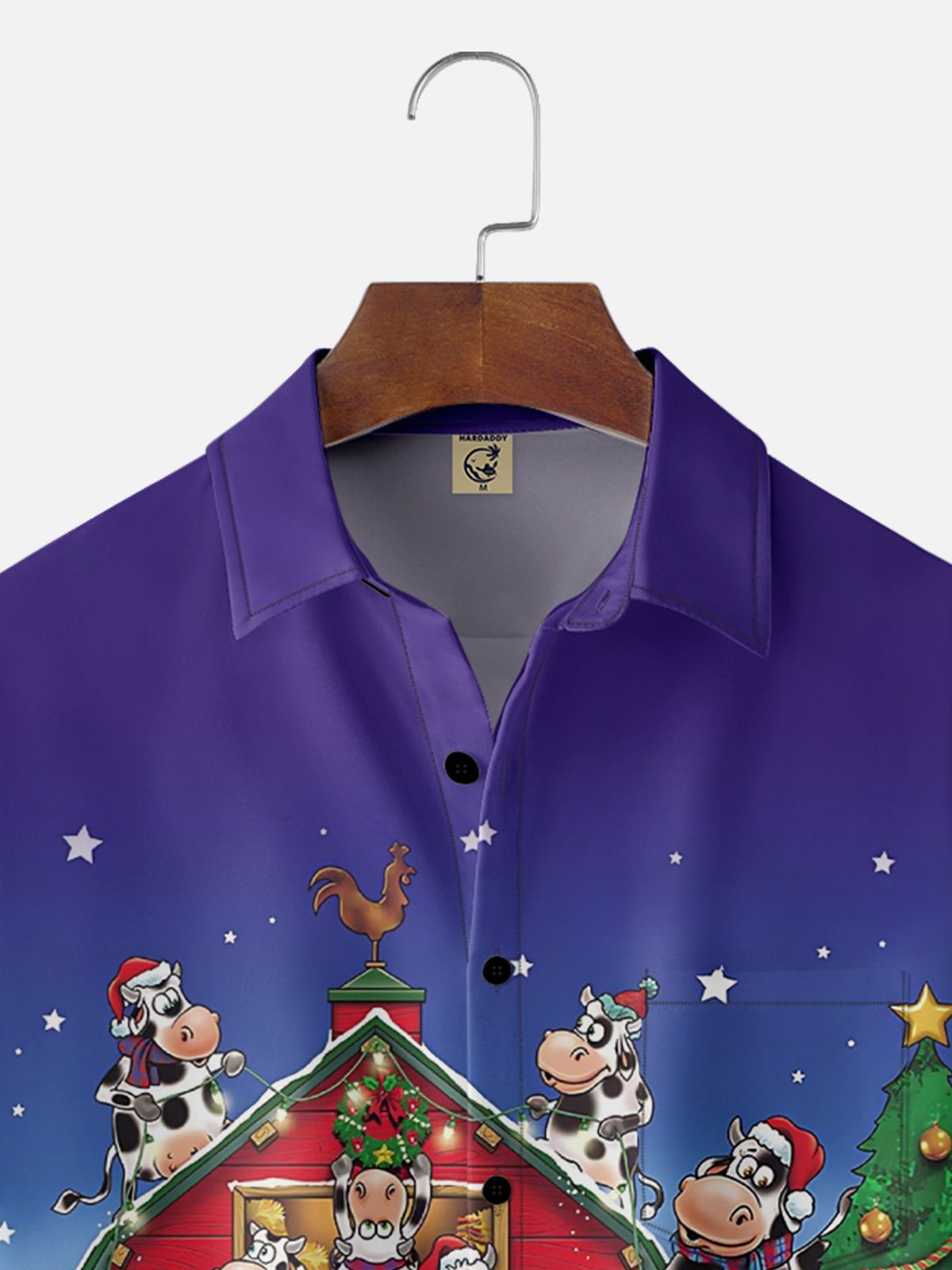 Moisture Wicking Merry Christmas Funny Santa Cow Chest Pocket Hawaiian Shirt