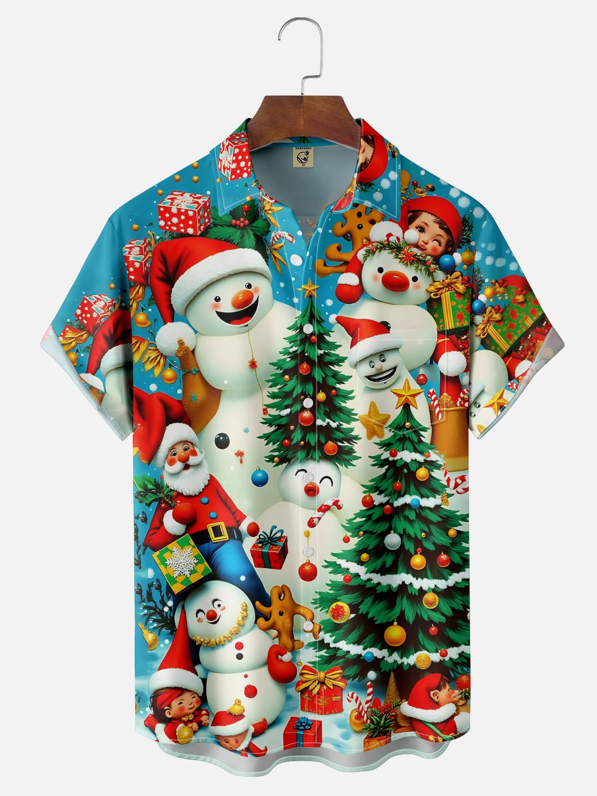 Moisture-wicking Christmas Snowman Chest Pocket Casual Shirt