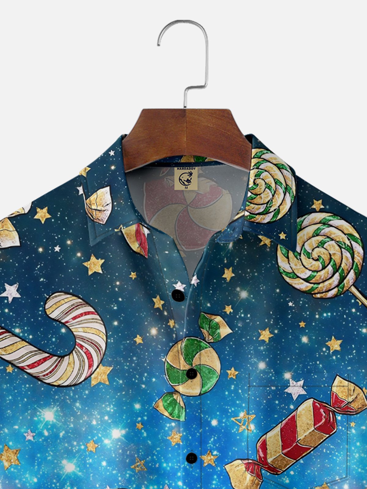 Moisture Wicking Merry Christmas Candy Cane Lollipop Chest Pocket Hawaiian Shirt