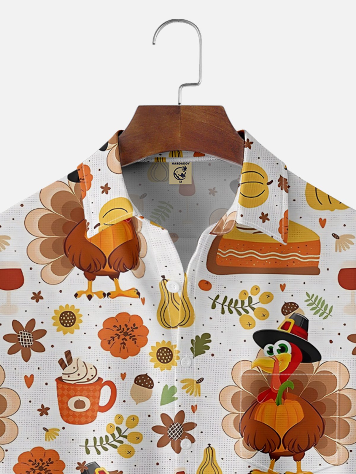 Moisture-Wicking Thanksgiving Turkey Pumpkin Cake Chest Pocket Hawaiian Shirt