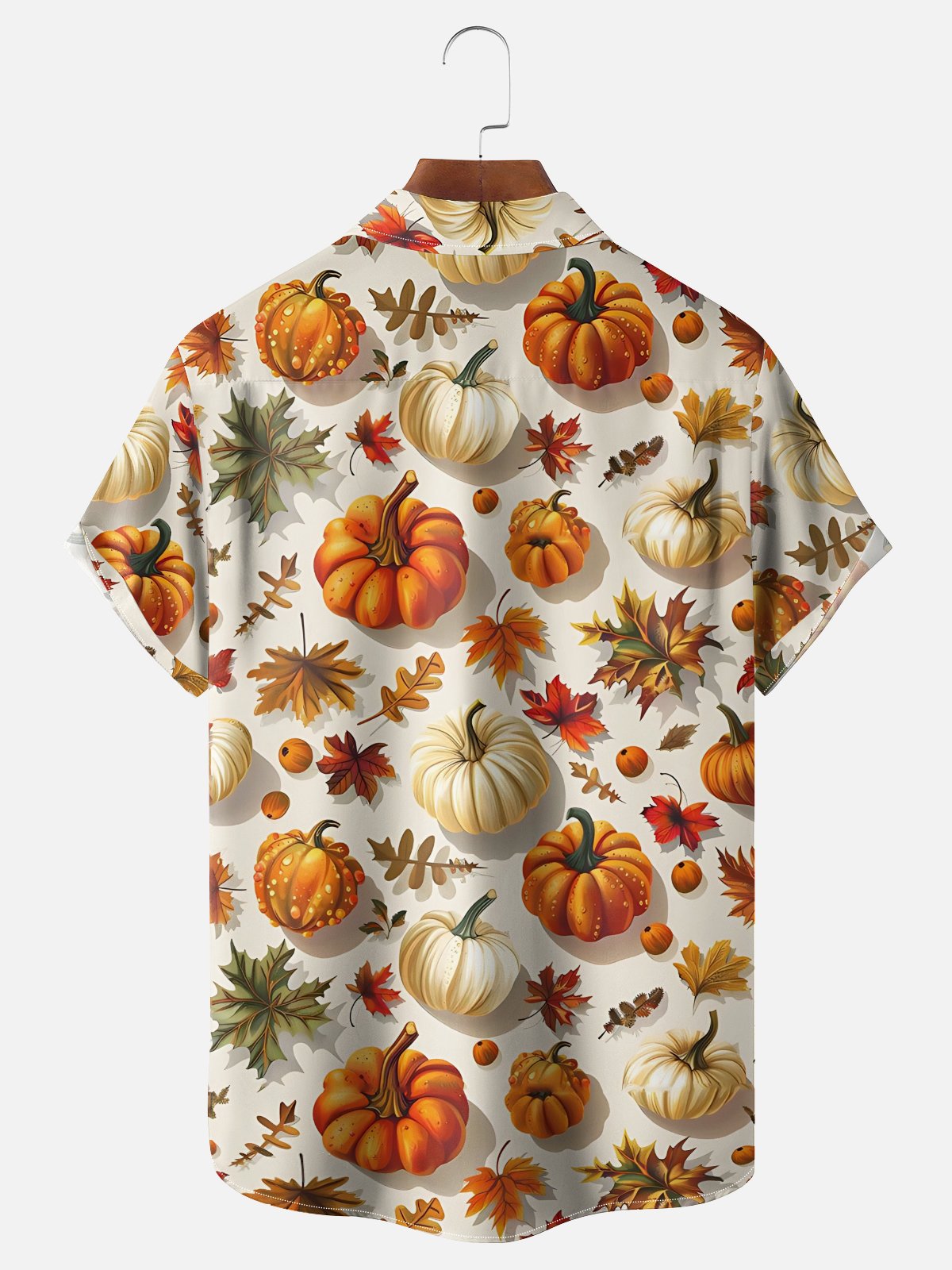 Moisture-Wicking Thanksgiving Bigfoot Turkey Pumpkin Maple Leaf Chest Pocket Hawaiian Shirt