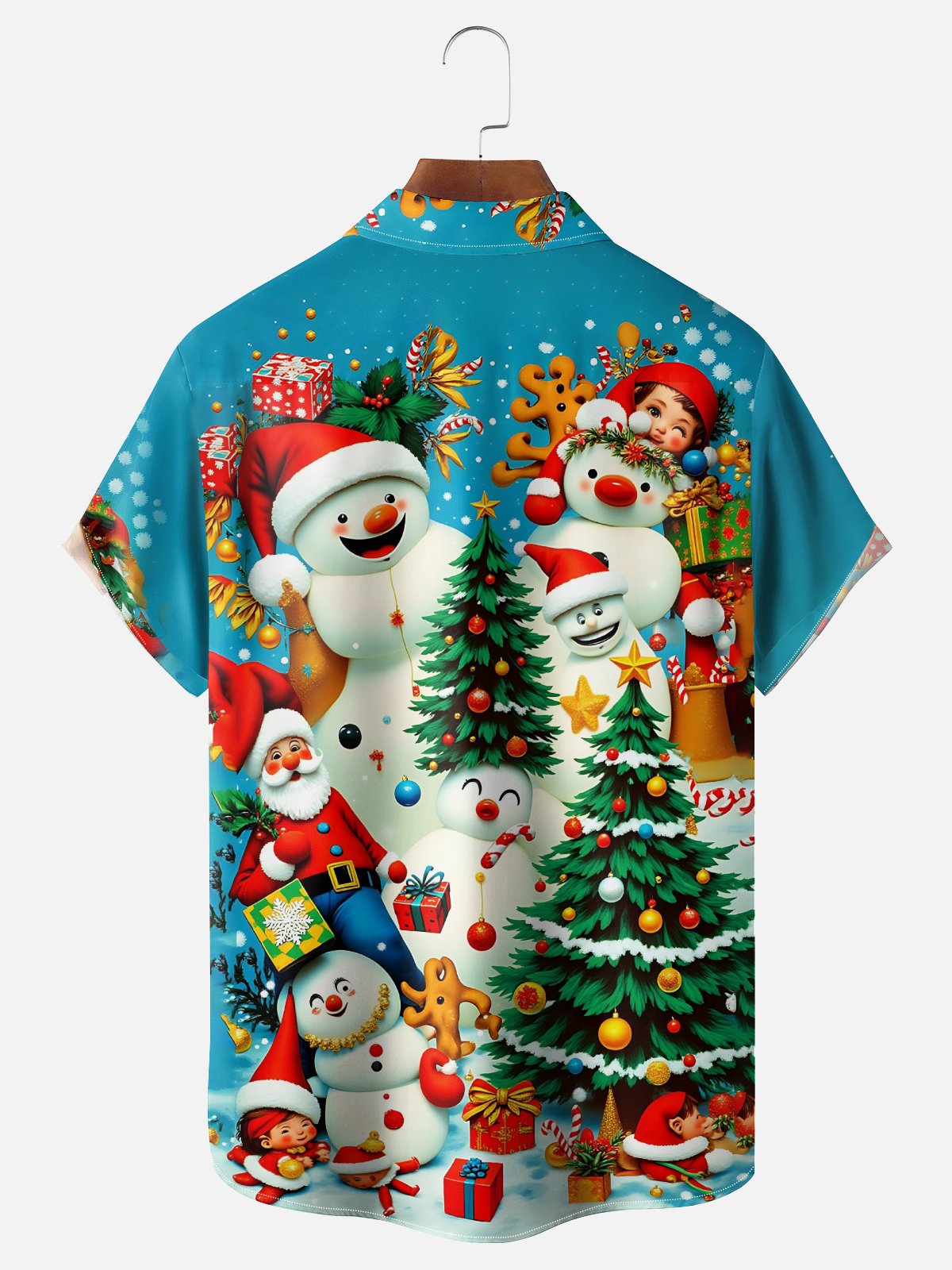 Moisture-wicking Christmas Snowman Chest Pocket Casual Shirt