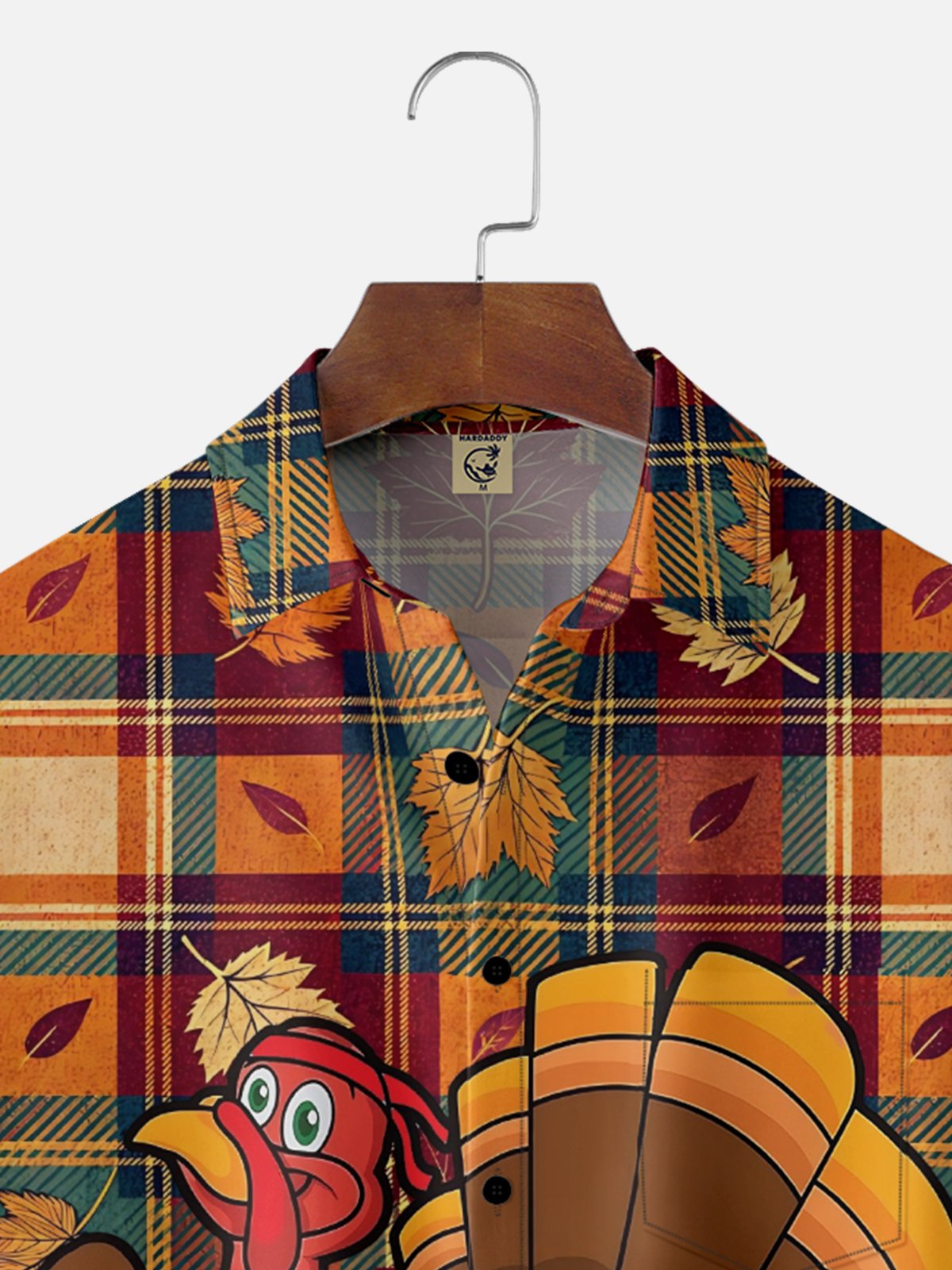 Moisture-Wicking Thanksgiving Runner Turkey Checkered Maple Leaf Pocket Hawaiian Shirt