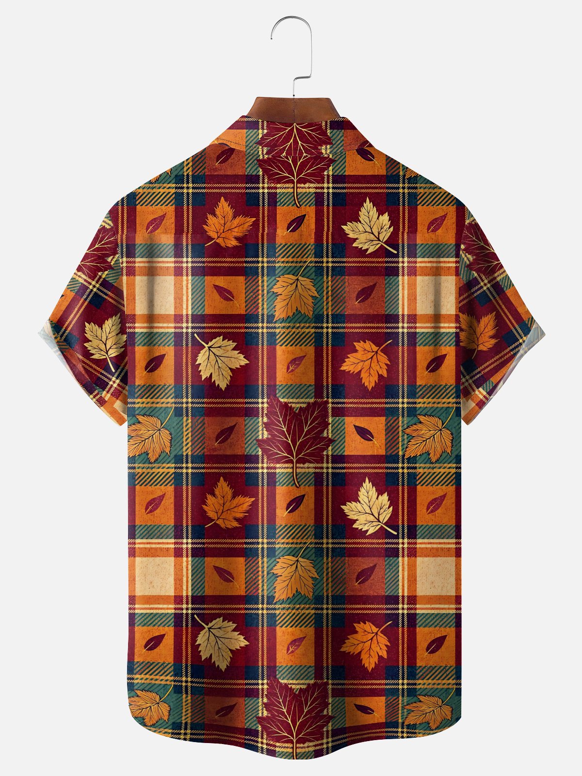 Moisture-Wicking Thanksgiving Runner Turkey Checkered Maple Leaf Pocket Hawaiian Shirt