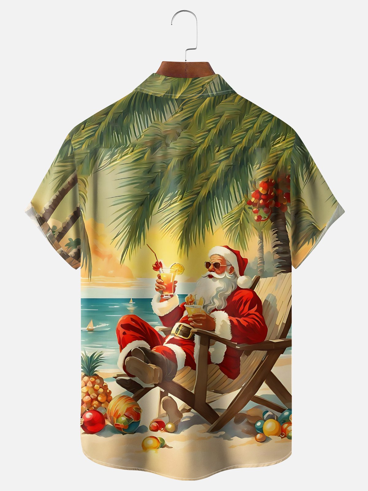 Moisture-wicking Christmas Santa Claus On Vacation Chest Pocket Hawaiian Shirt