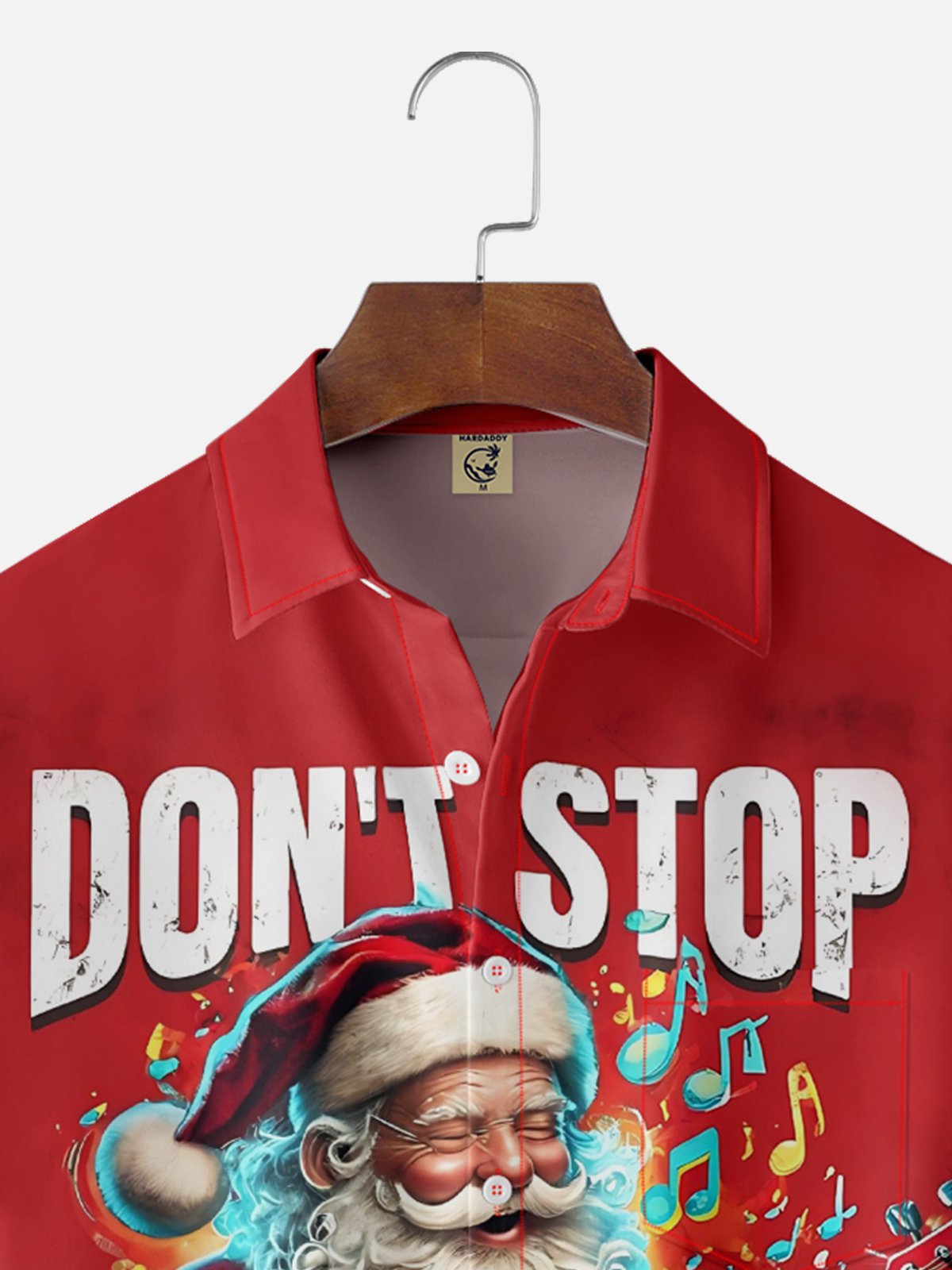 Moisture-wicking Christmas Santa Claus Rock Music Chest Pocket Casual Shirt
