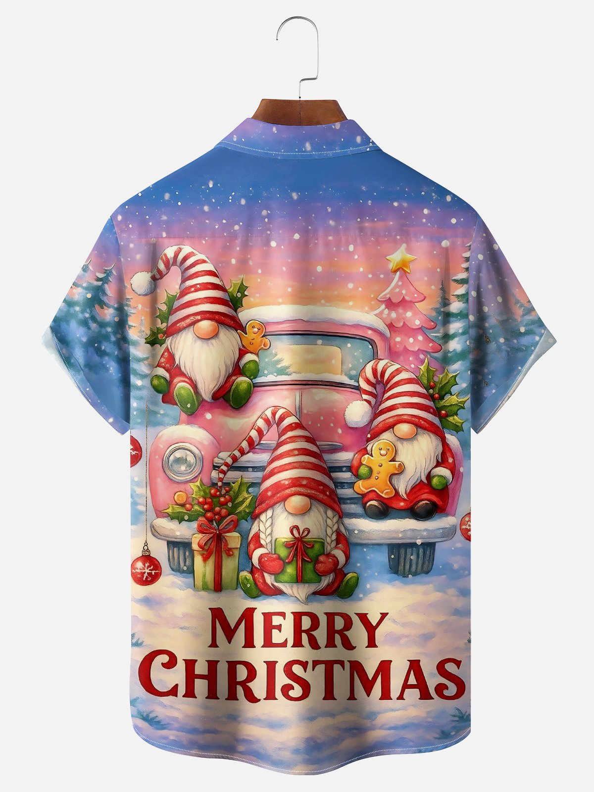 Moisture Wicking Merry Christmas Gnome Chest Pocket Hawaiian Shirt