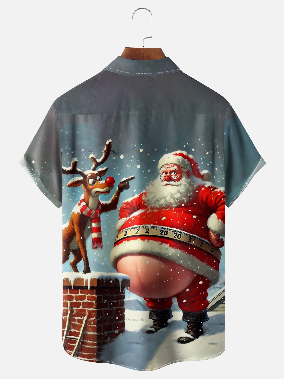 Moisture Wicking Merry Christmas Funny Santa Elk Chest Pocket Hawaiian Shirt