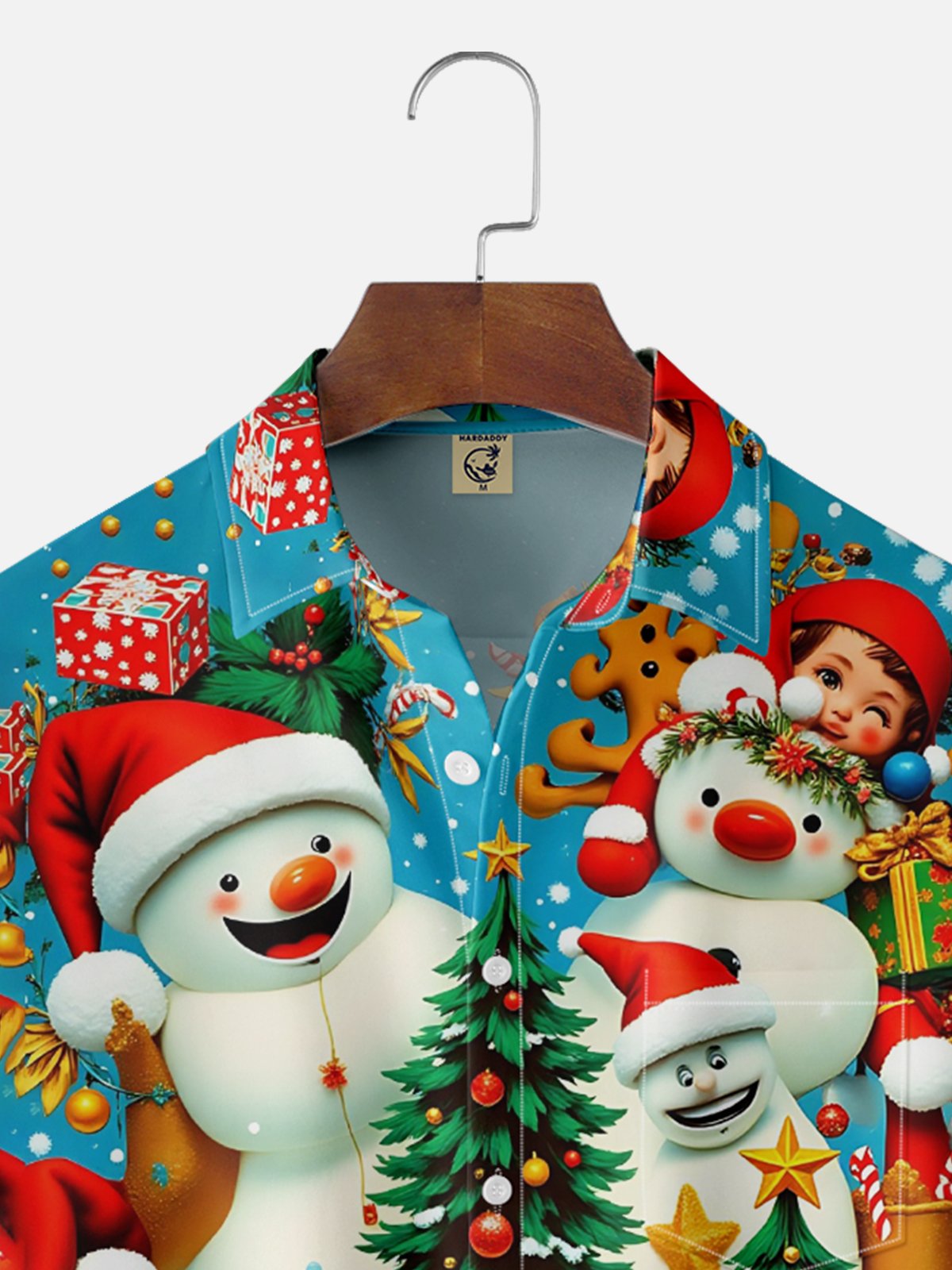 Moisture-wicking Christmas Snowman Chest Pocket Casual Shirt