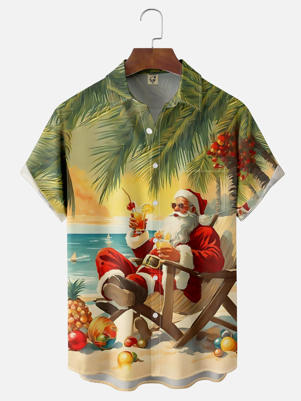 Moisture-wicking Christmas Santa Claus On Vacation Chest Pocket Hawaiian Shirt