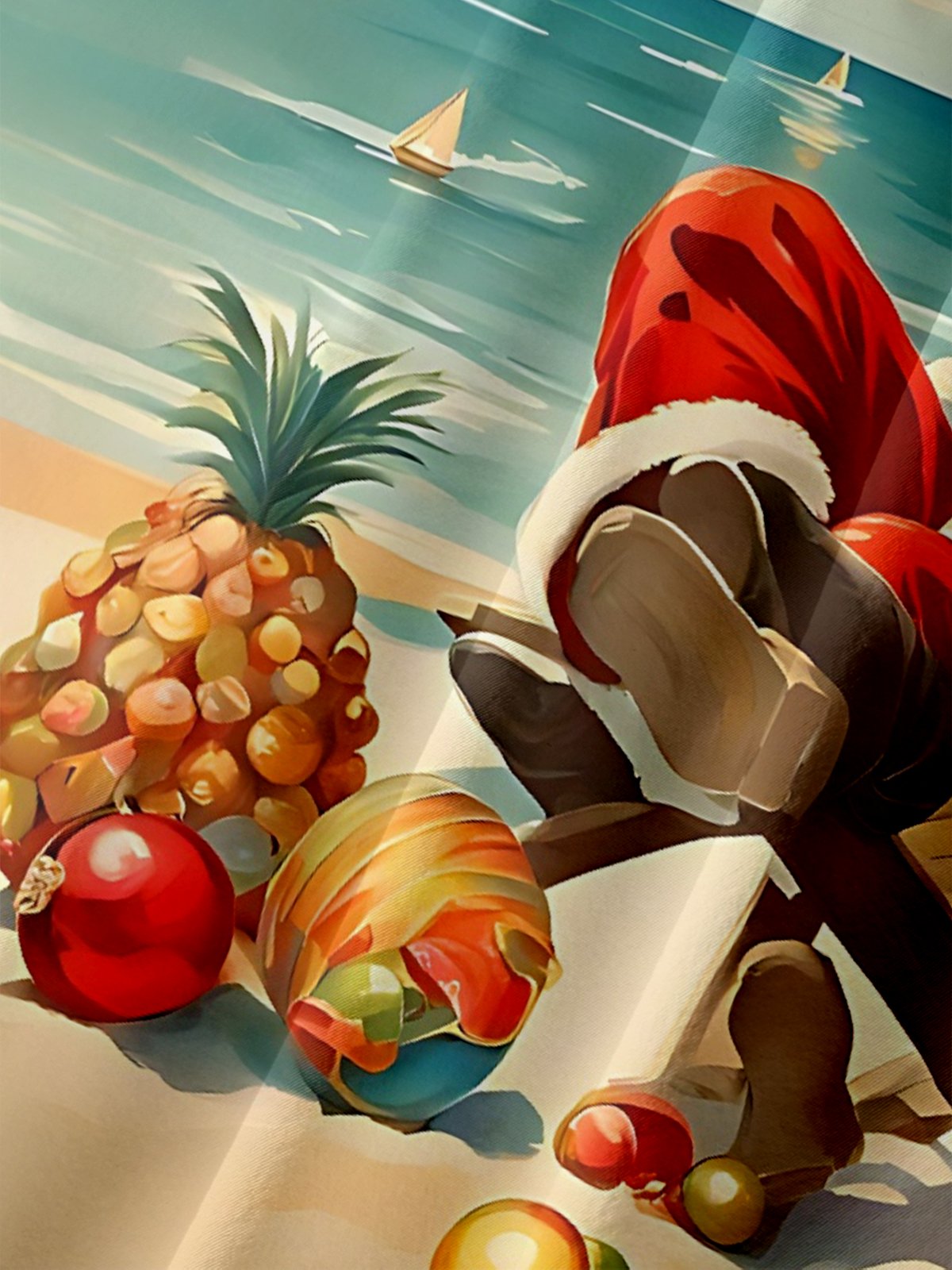 Moisture-wicking Christmas Santa Claus On Vacation Chest Pocket Hawaiian Shirt