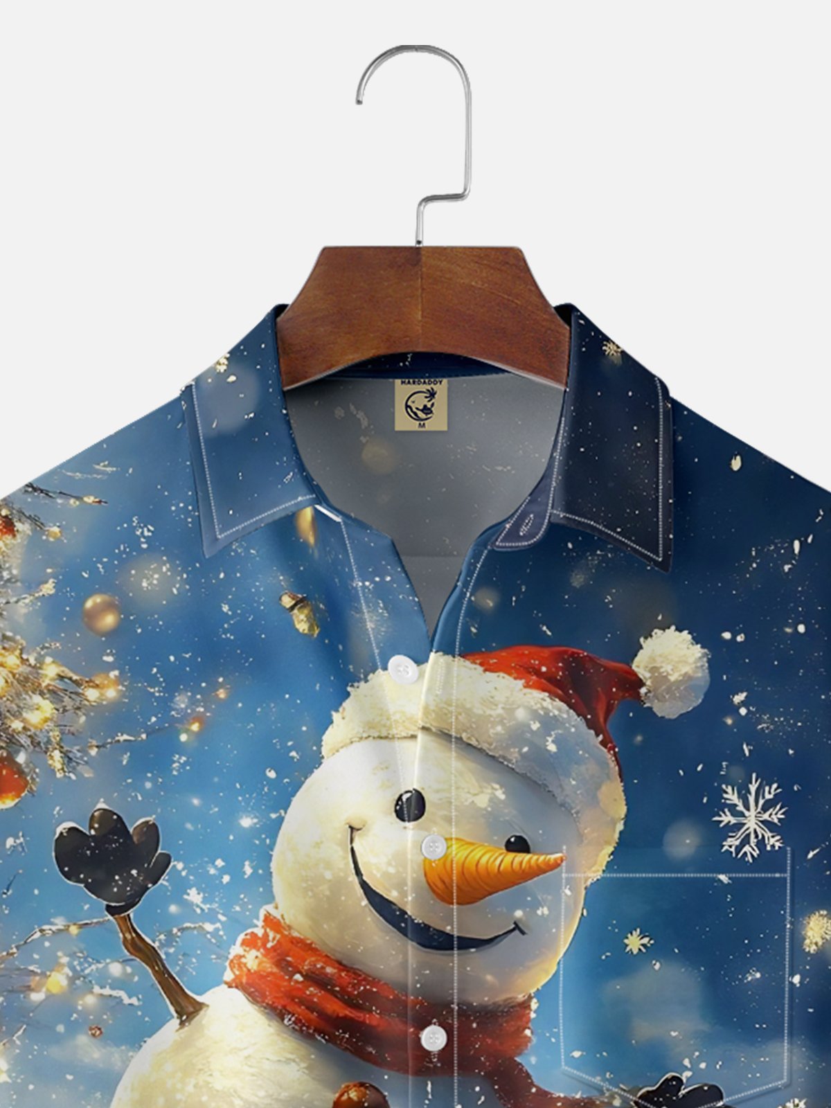 Moisture-wicking Christmas Snowman Chest Pocket Casual Shirt