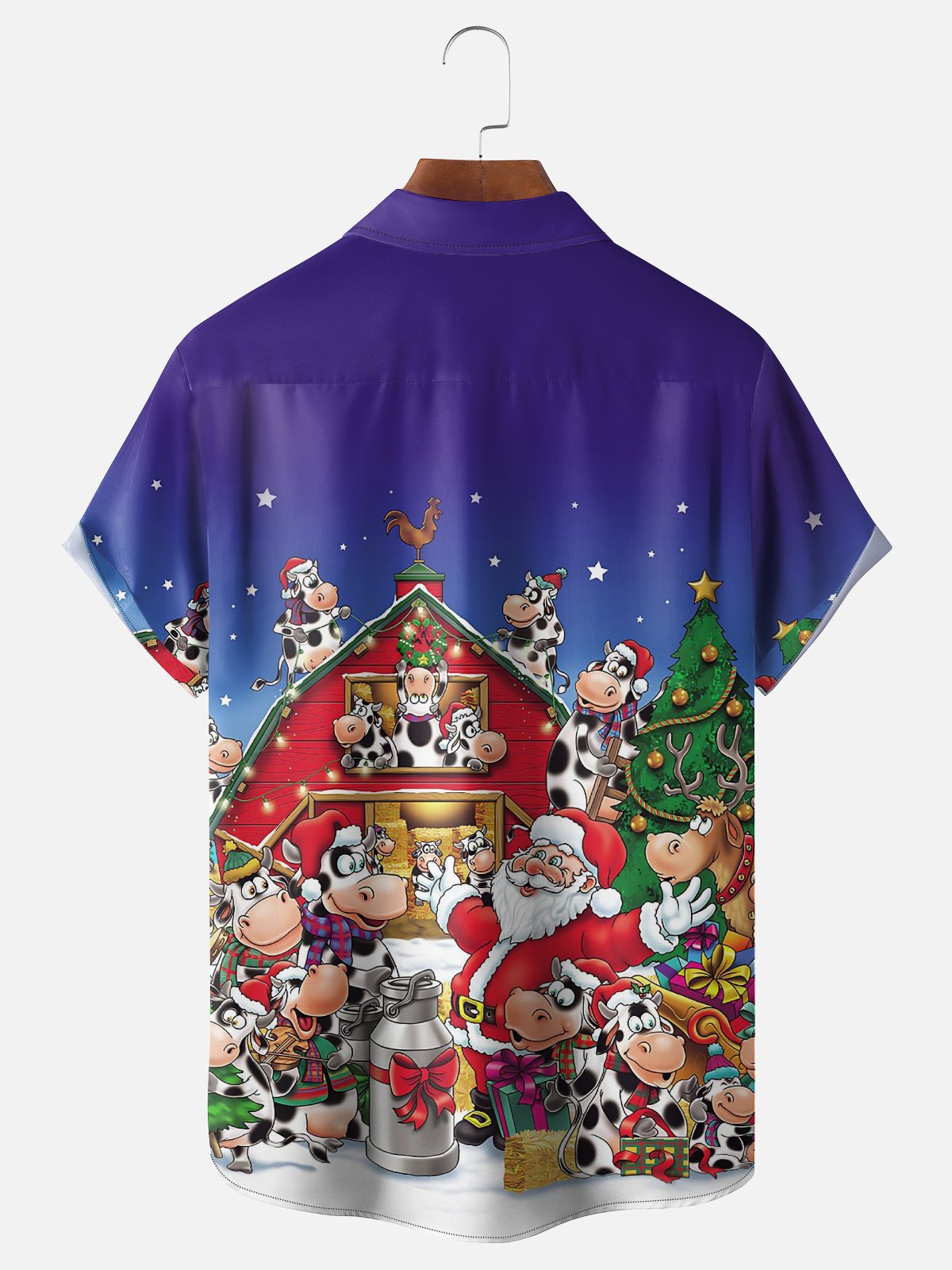 Moisture Wicking Merry Christmas Funny Santa Cow Chest Pocket Hawaiian Shirt