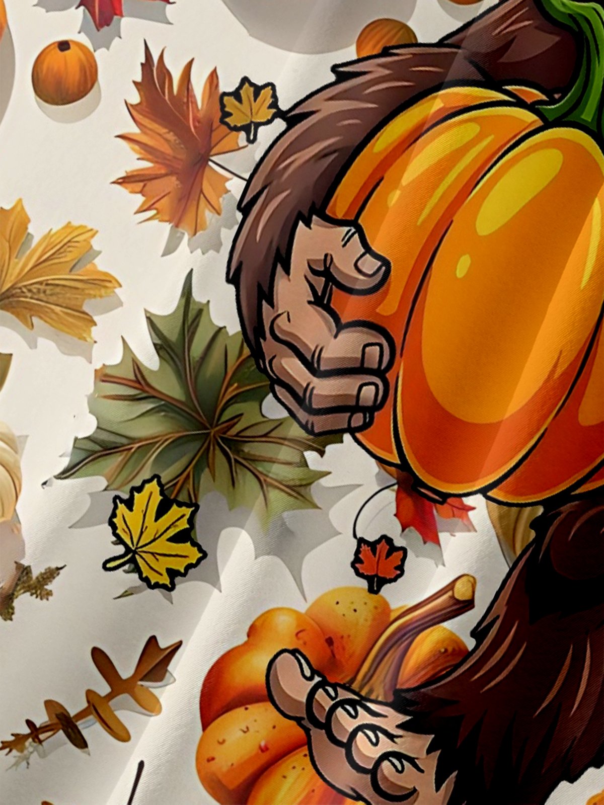Moisture-Wicking Thanksgiving Bigfoot Turkey Pumpkin Maple Leaf Chest Pocket Hawaiian Shirt