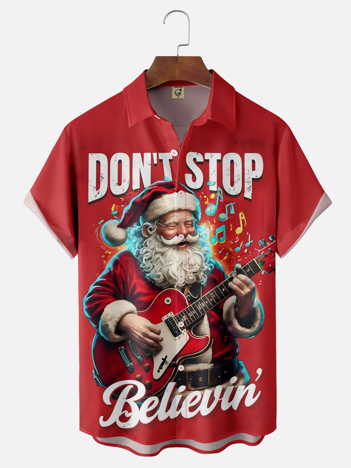 Moisture-wicking Christmas Santa Claus Rock Music Chest Pocket Casual Shirt