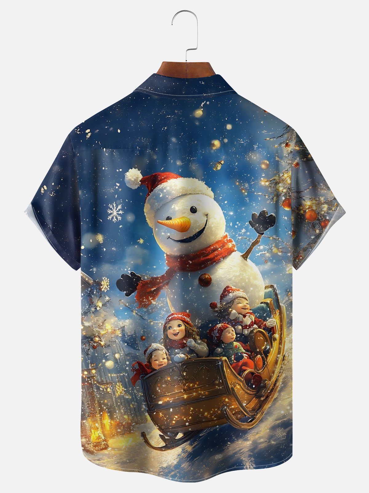 Moisture-wicking Christmas Snowman Chest Pocket Casual Shirt