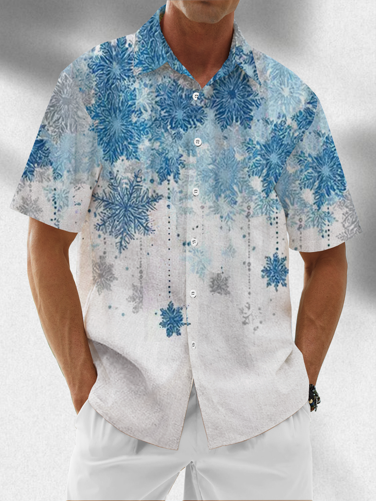 Moisture Wicking Merry Christmas Snowflake Chest Pocket Hawaiian Shirt