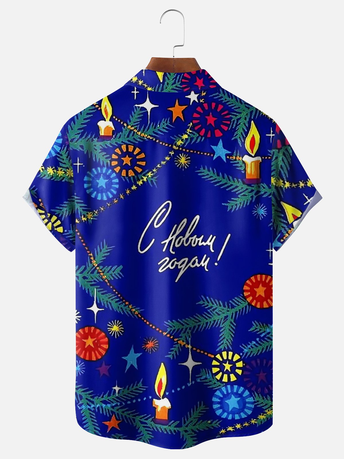 Moisture Wicking Merry Christmas and Happy New Year Chest Pocket Hawaiian Shirt