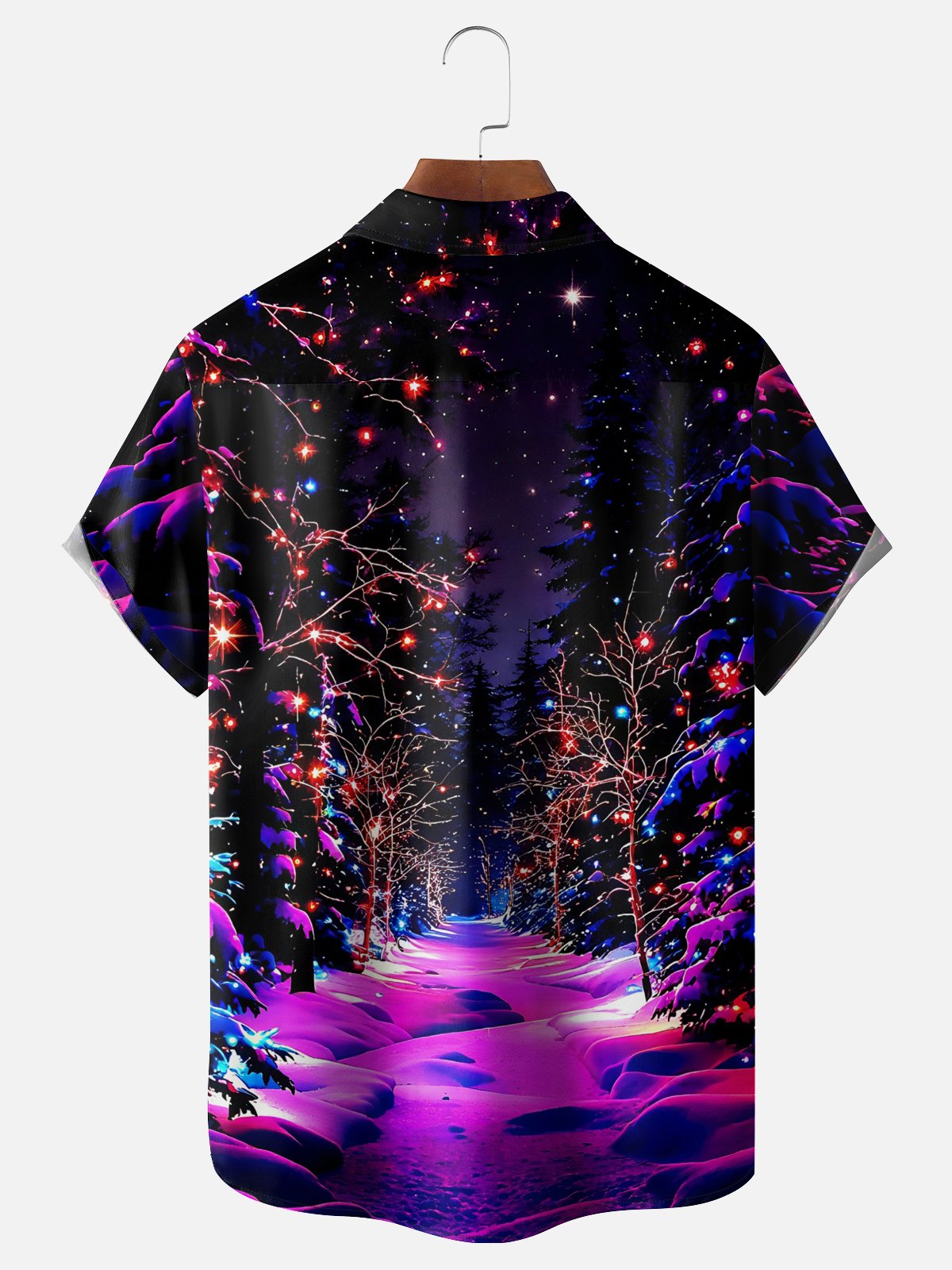Moisture-wicking Christmas Tree Lights Snow Chest Pocket Casual Shirt