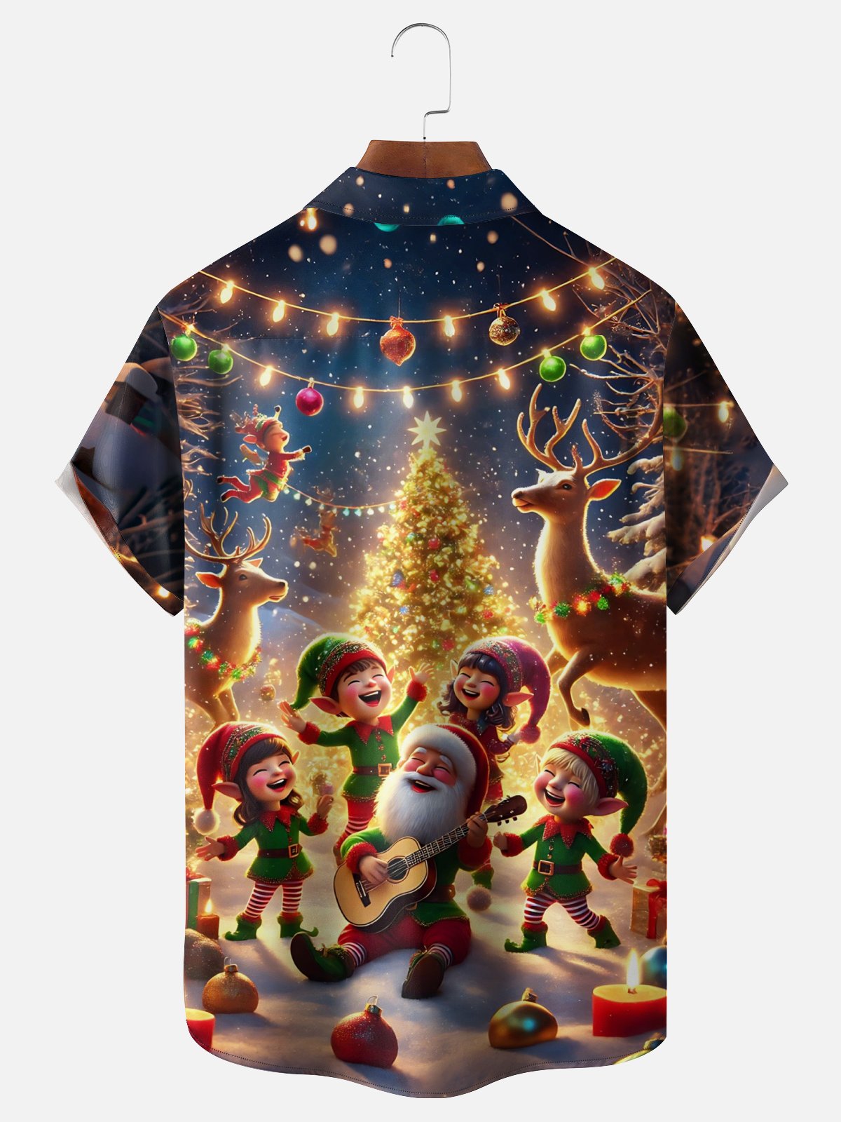 Moisture-Wicking Santa Claus Christmas Tree Elf Elk Chest Pocket Hawaiian Shirt