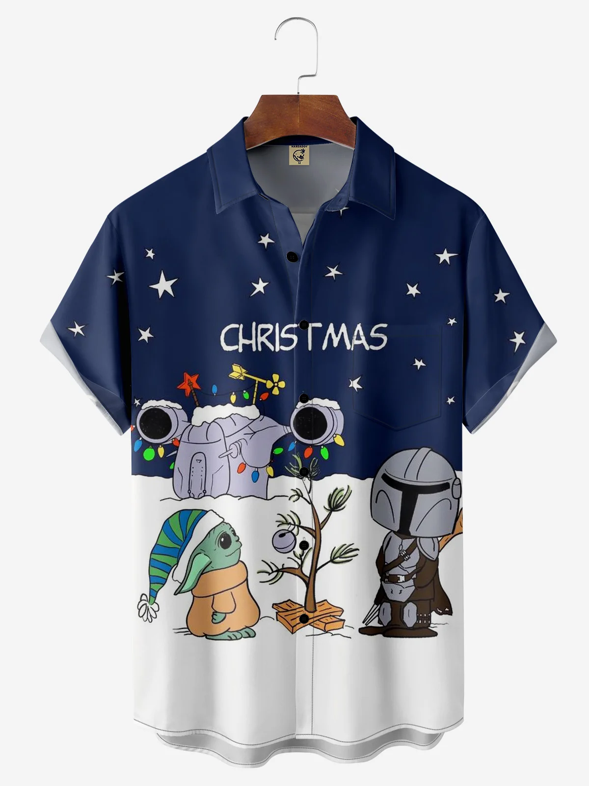 Moisture-wicking Christmas Tree Cartoon Chest Pocket Casual Shirt
