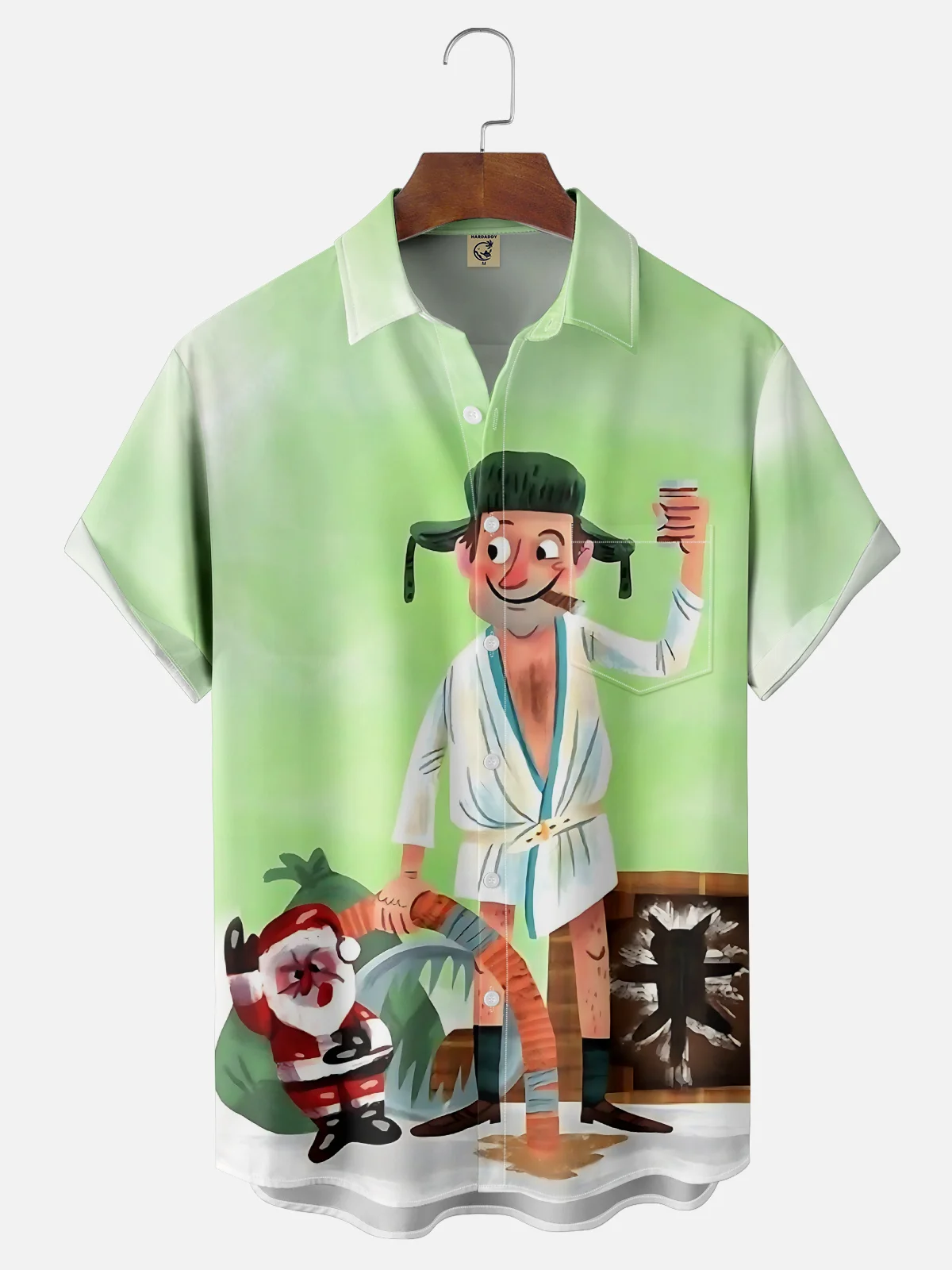 Moisture Wicking Crazy Christmas Vacation Eddie Chest Pocket Hawaiian Shirt