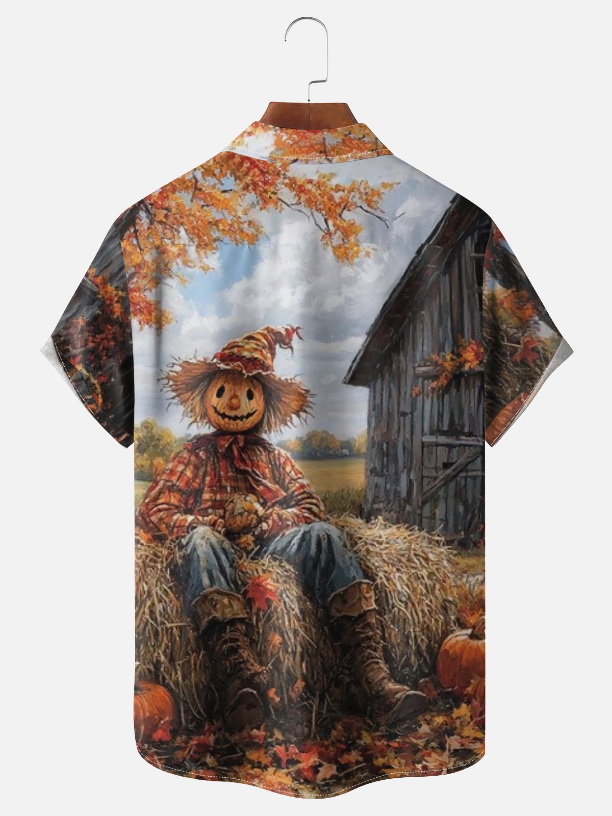 Moisture-wicking Thanksgiving Fall Harvest Scarecrow Chest Pocket Casual Shirt