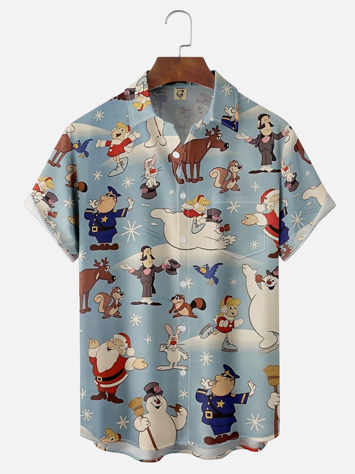 Moisture-Wicking Santa Frosty Snowman Pocket Hawaiian Shirt