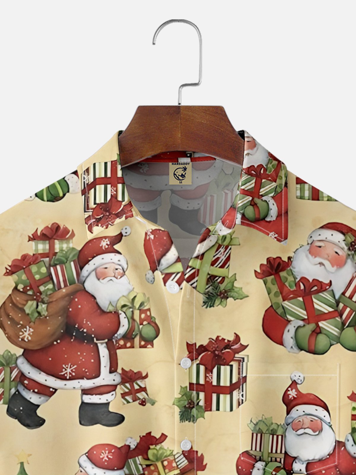 Moisture-wicking Santa Claus Christmas Tree Gift Box Chest Pocket Hawaiian Shirt