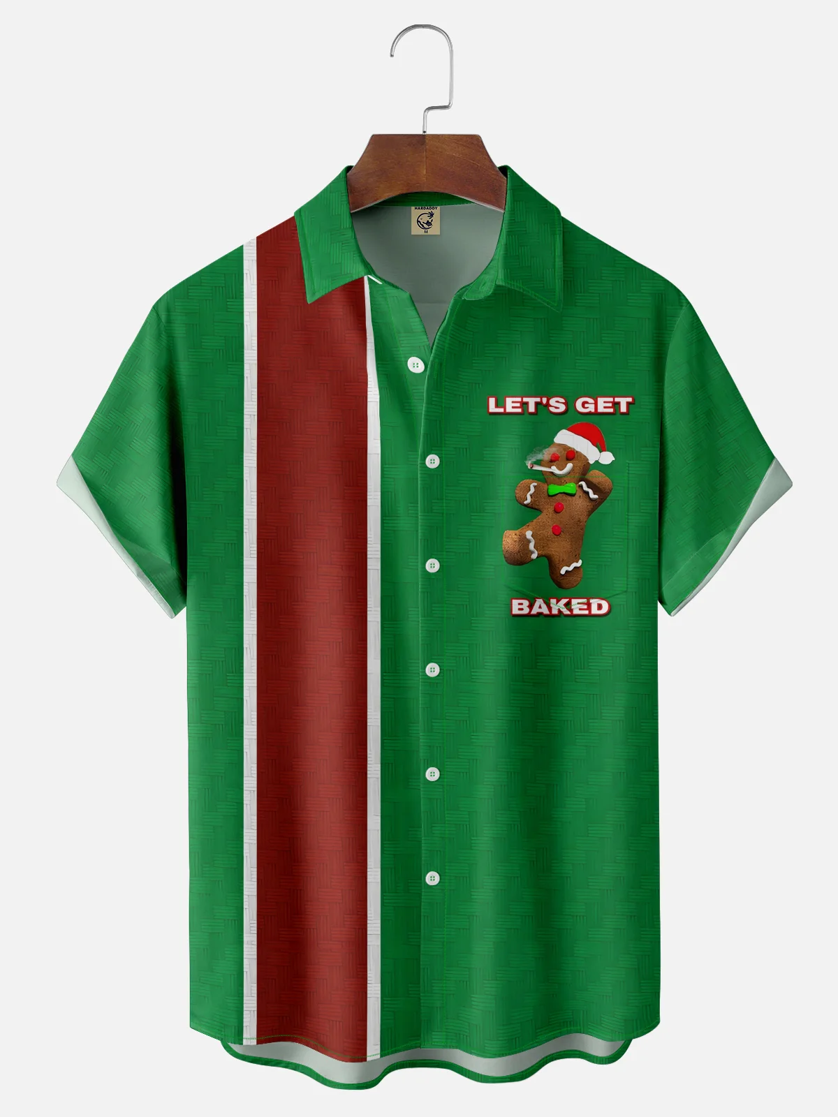Moisture-wicking Christmas Gingerbread Man Let's Get Baked Chest Pocket Casual Shirt