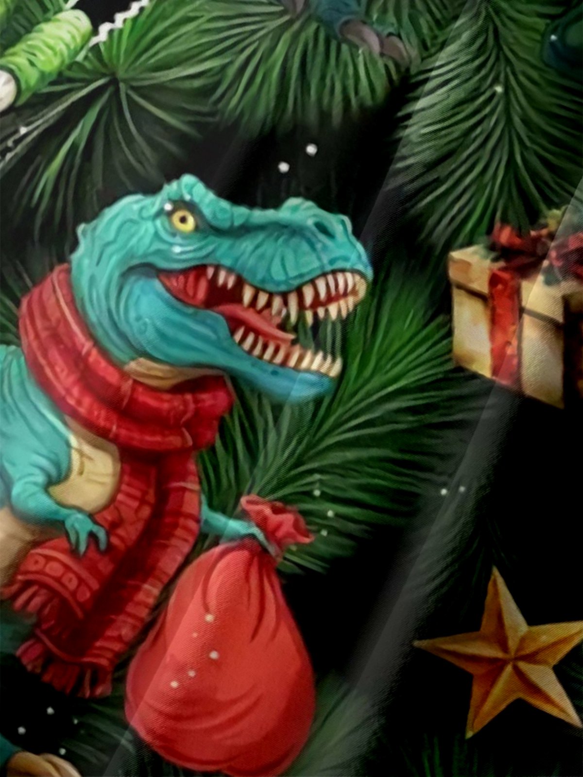Moisture Wicking Merry Christmas Dinosaur Santa Chest Pocket Hawaiian Shirt