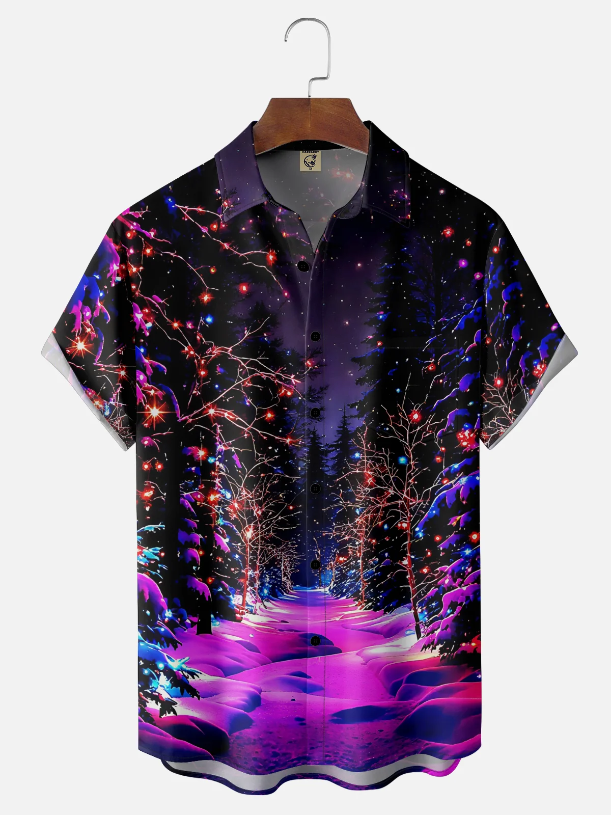 Moisture-wicking Christmas Tree Lights Snow Chest Pocket Casual Shirt