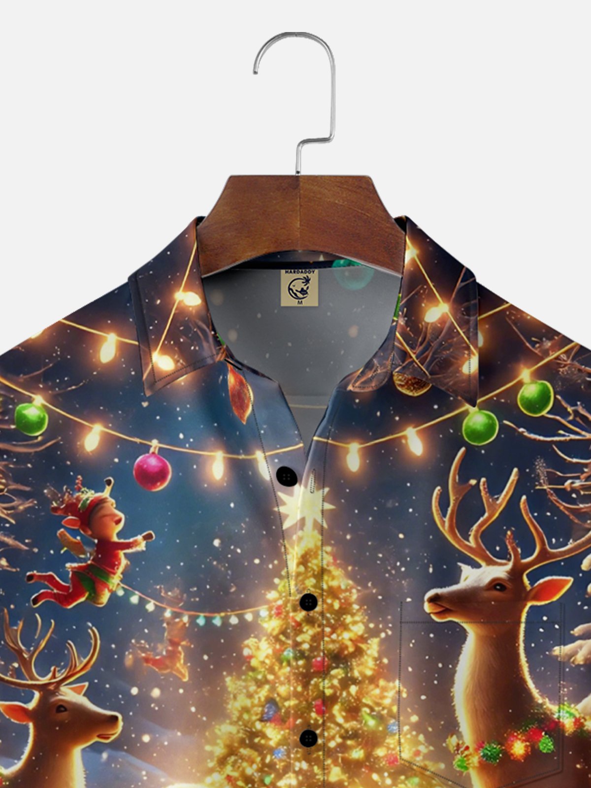 Moisture-Wicking Santa Claus Christmas Tree Elf Elk Chest Pocket Hawaiian Shirt