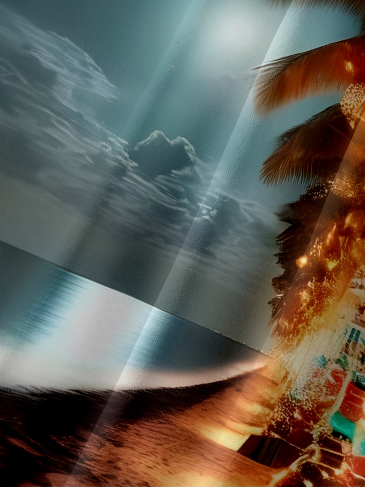 Moisture-wicking Christmas Coconut Tree Lighting Beach Chest Pocket Casual Shirt