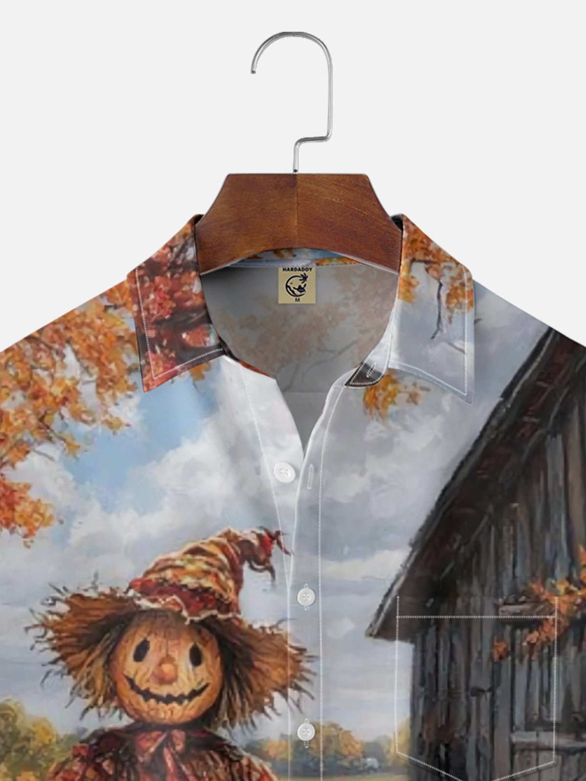 Moisture-wicking Thanksgiving Fall Harvest Scarecrow Chest Pocket Casual Shirt