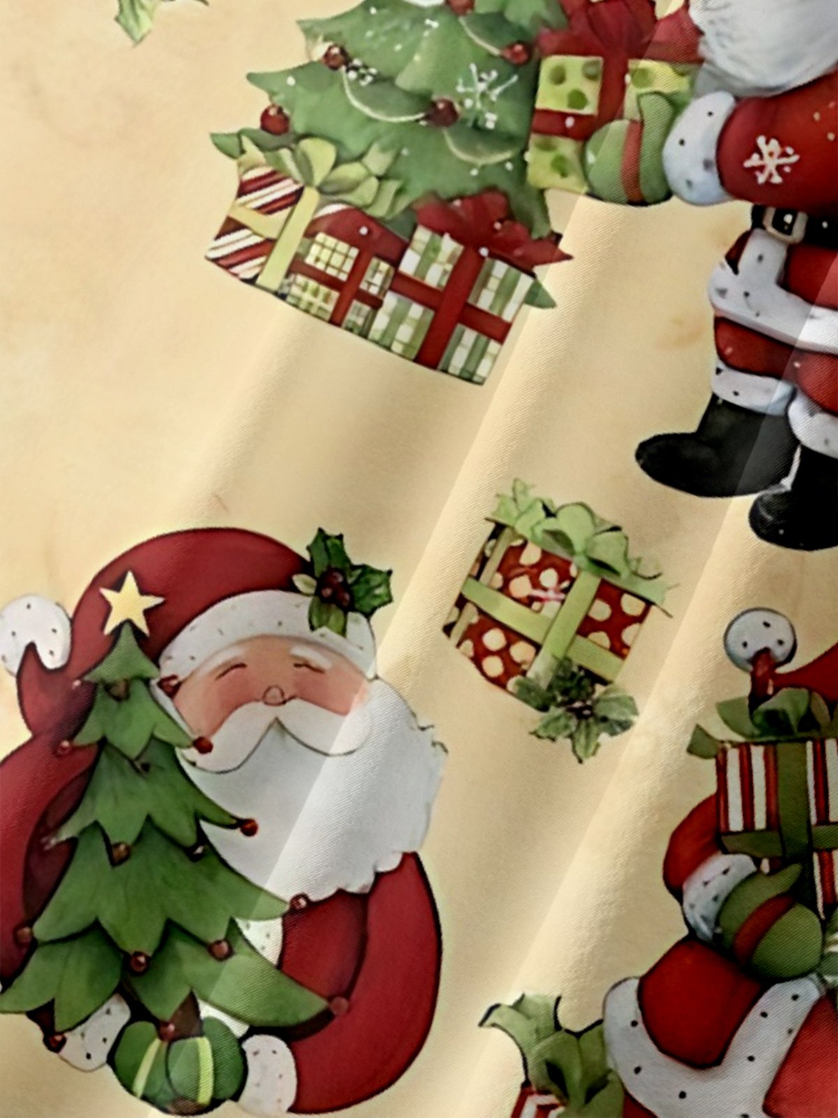 Moisture-wicking Santa Claus Christmas Tree Gift Box Chest Pocket Hawaiian Shirt