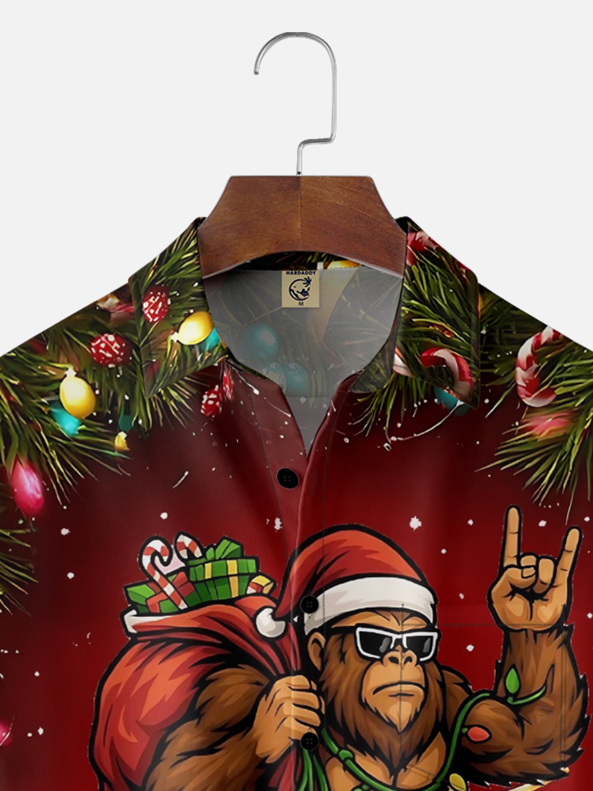Moisture Wicking Merry Christmas Bigfoot Chest Pocket Hawaiian Shirt