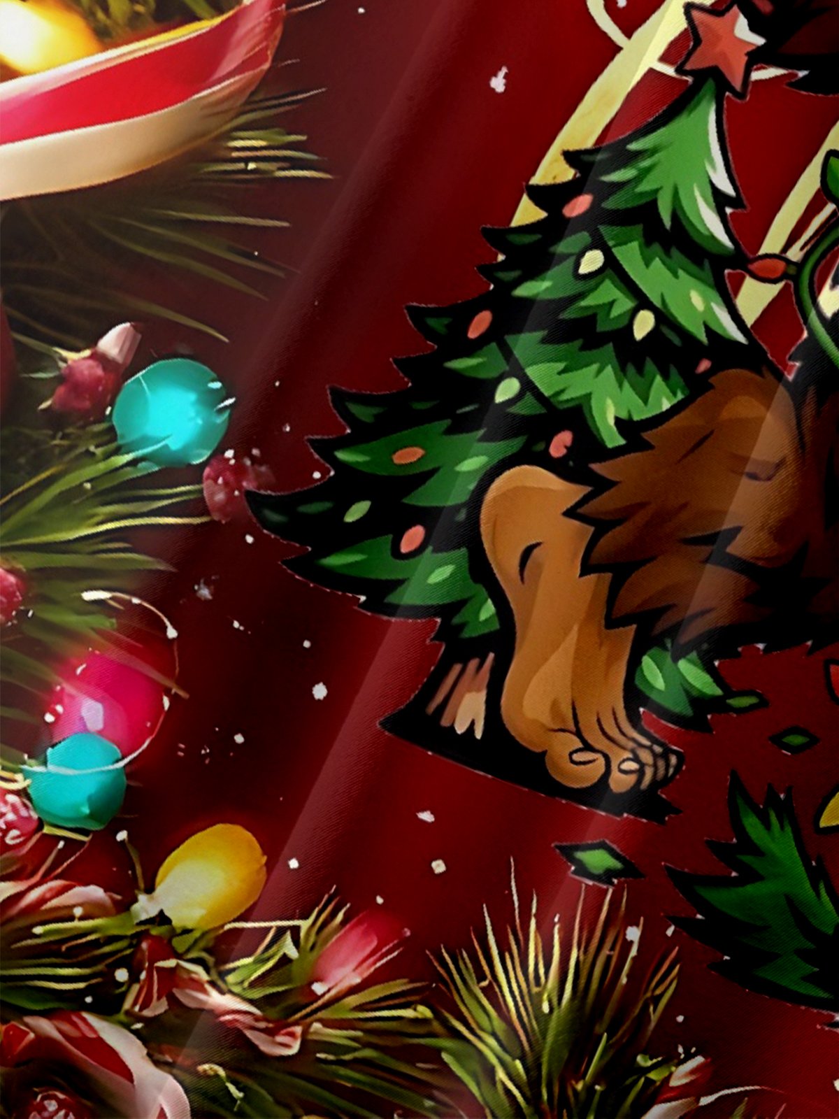 Moisture Wicking Merry Christmas Bigfoot Chest Pocket Hawaiian Shirt